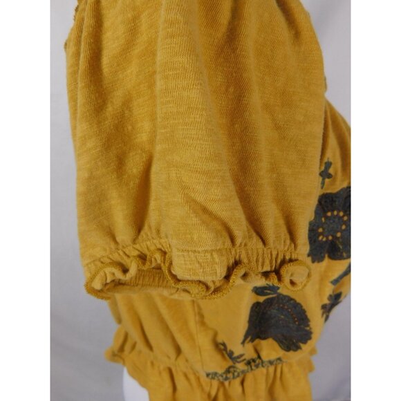 AE Yellow Off Shoulder Floral Crop Tee Boho Witch L - Picture 7 of 11